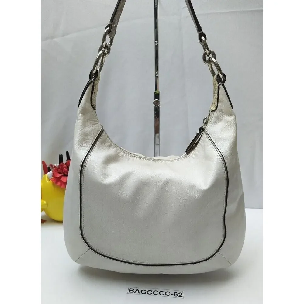 Coach Kristin White Leather Snakeskin Detail Zipper Hobo Shoulder Bag